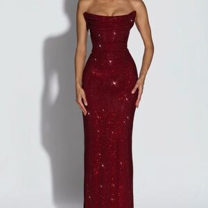 Strapless Sparkle Burgundy Mirabella Maxi Dress - Women Dresses Maxi